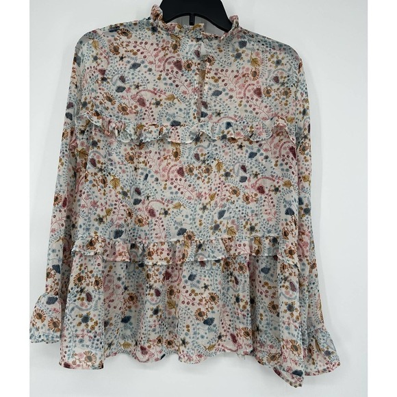 Sundance High Neck Floral Printed Celina Blouse Tiered Ruffle Semi Sheer Size S - Picture 5 of 7